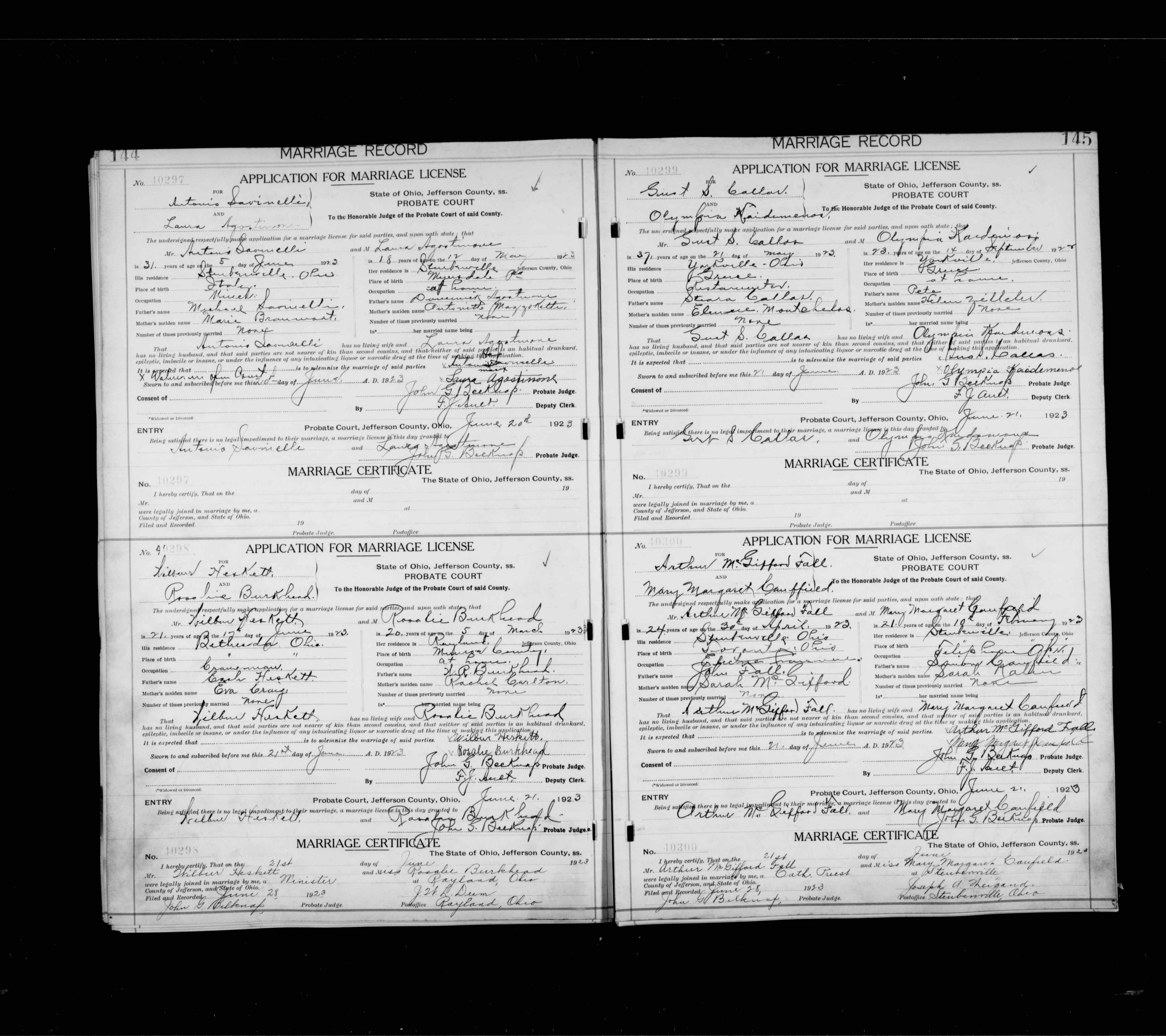 Gust Callas & Olympia Kademenos marriage record.jpg