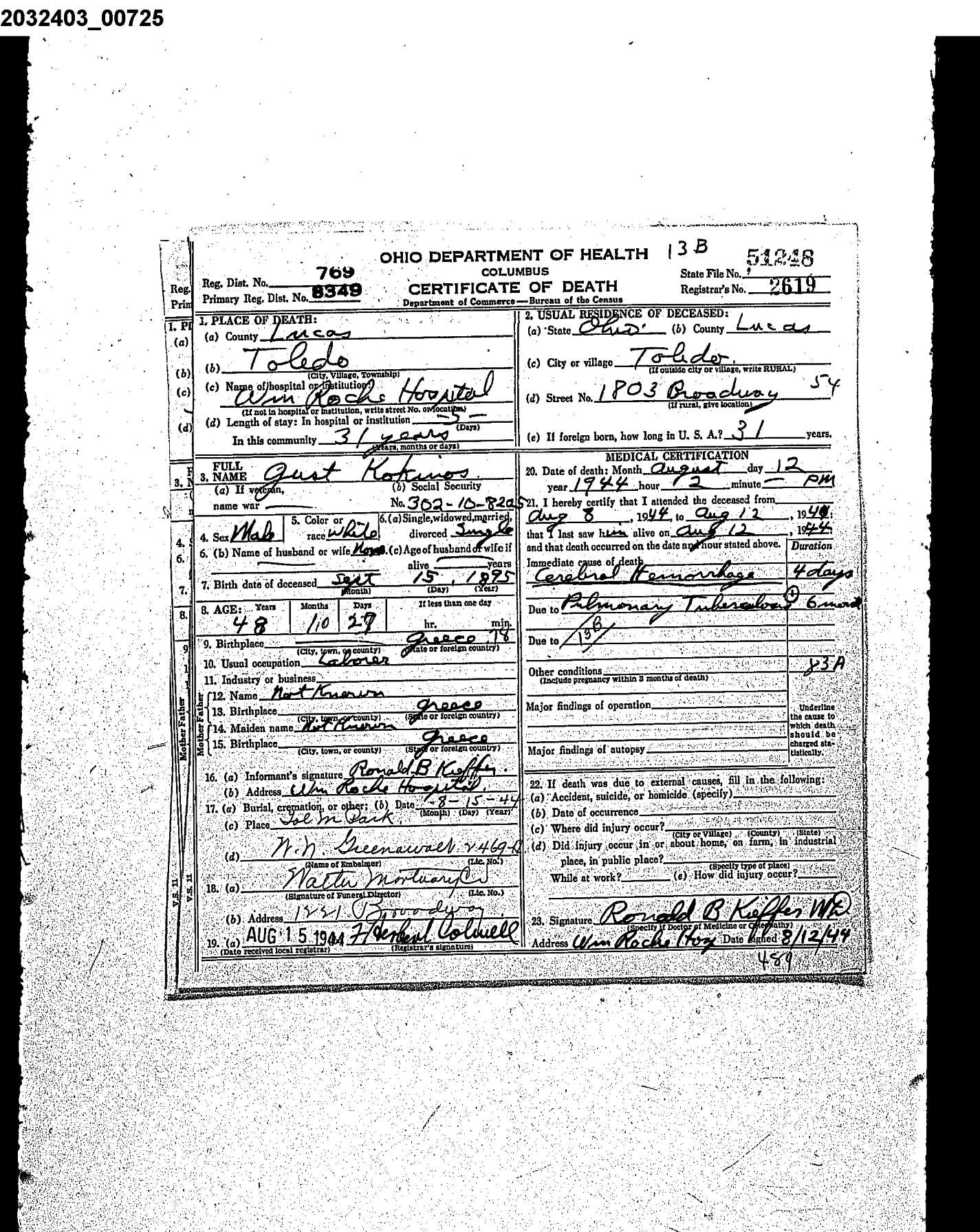 Gust Kokinos - death cert.jpg