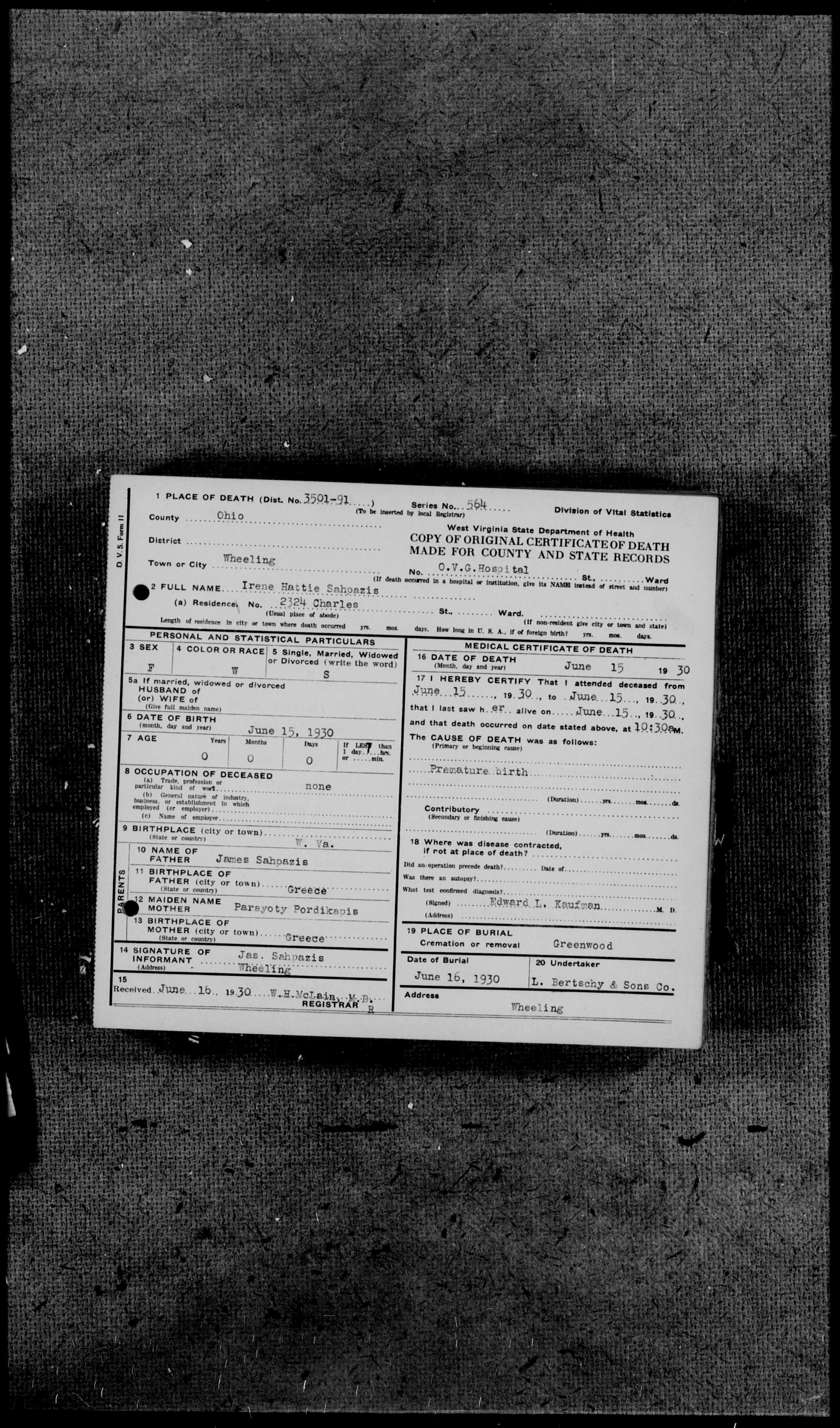 Irene Hattie Sahpazis d-o James & Pauline Coconis Sahpazis - death cert.jpg