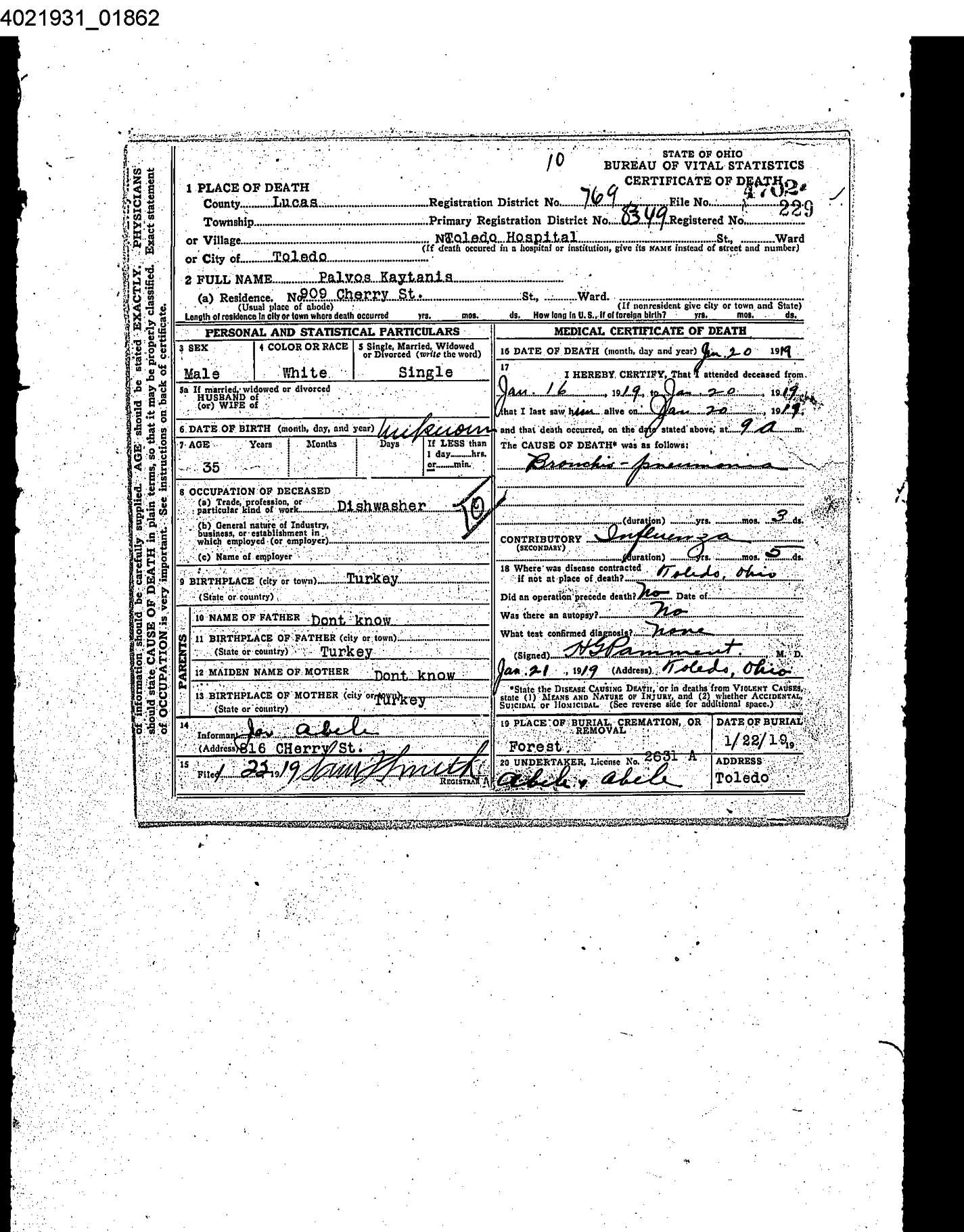 Pavlos Kaytanis - death cert. do not know who he is.jpg