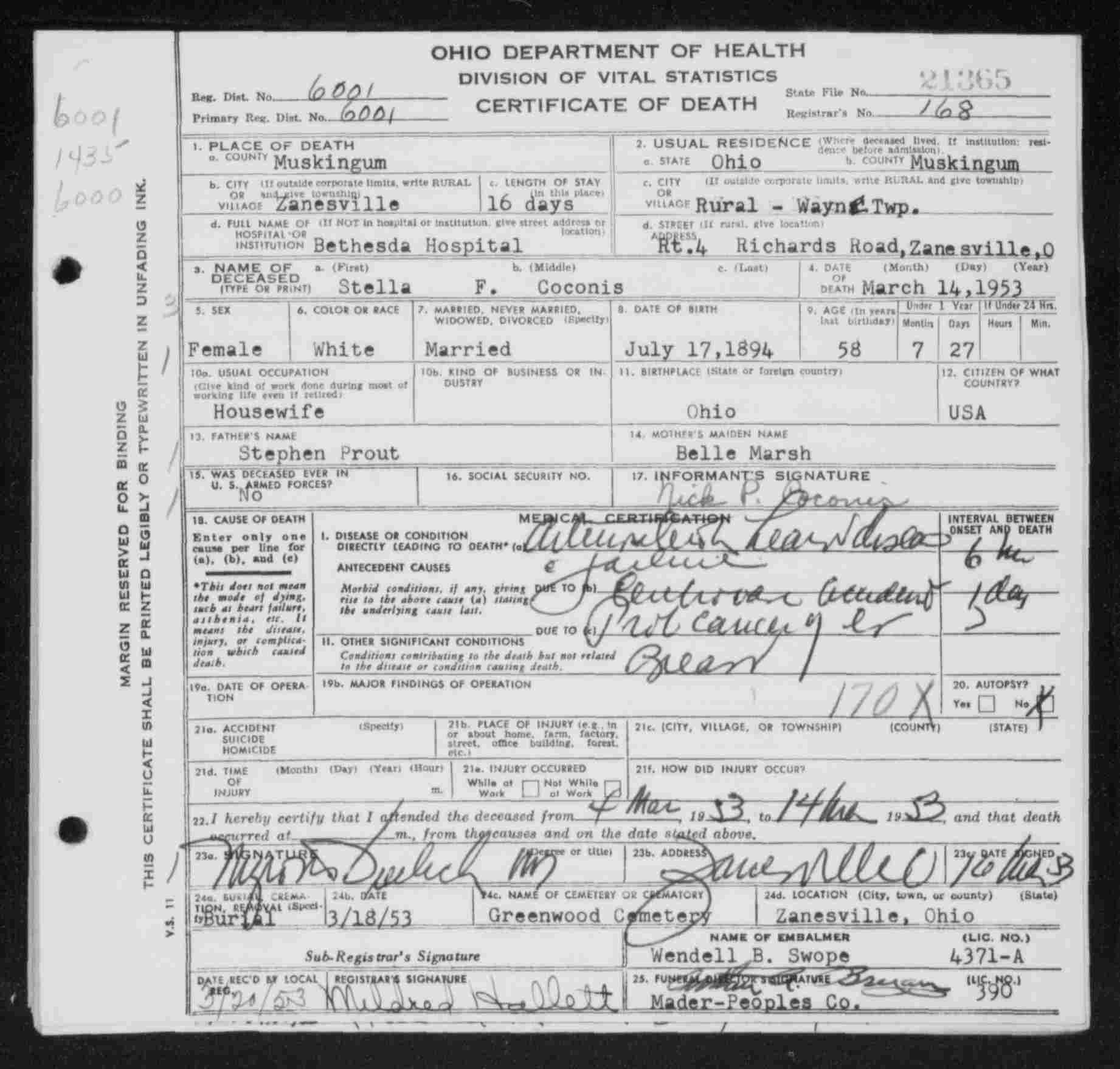 Stella F. Prout Coconis w-o Nicholas Coconis death cert.jpg