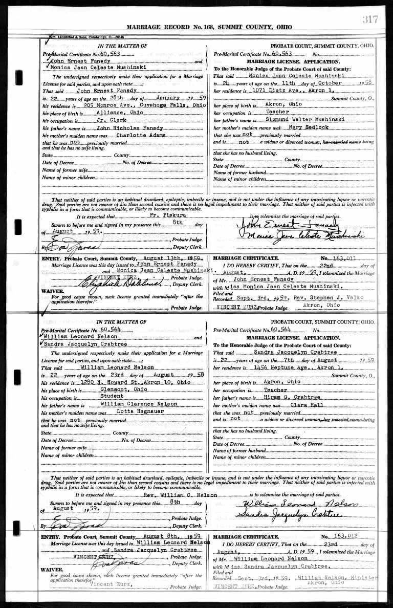 John Ernest Fanady & 1st wife Monica Mushinski marriage license.jpg.jpg