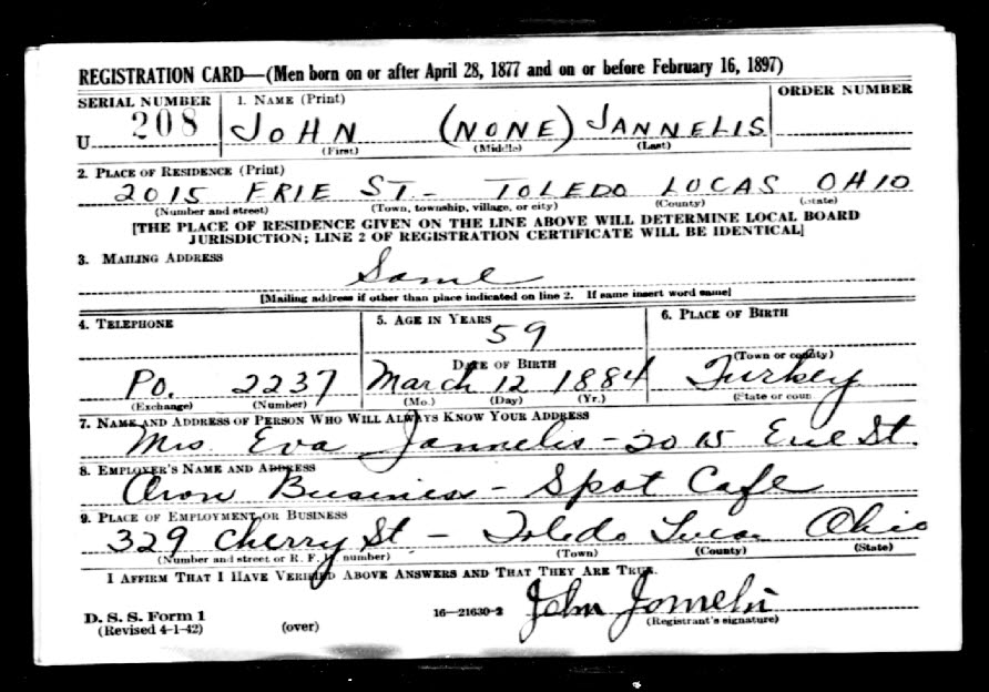 John J. Jannelis' draft registration.jpg