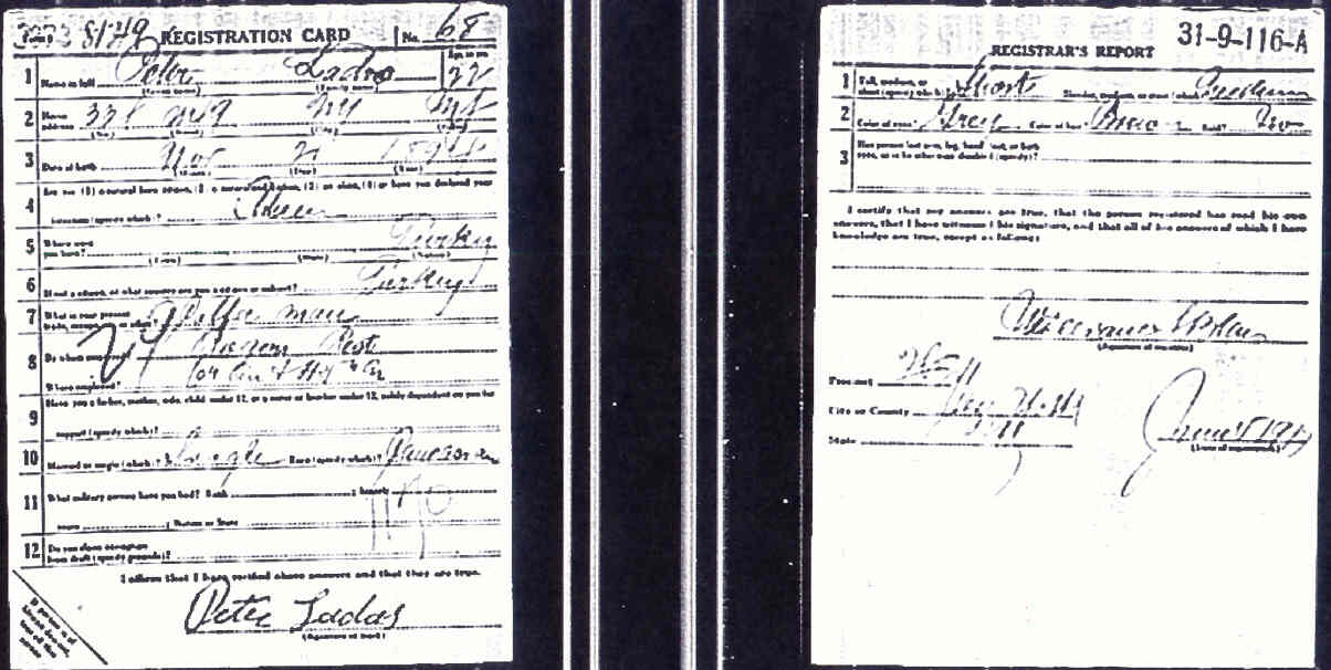 Peter Lados' W.W.I draft registration card.jpg